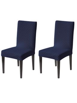 House of Quirk - Navy Blue Elastic Jacquard Soft Touching Chair Cover Stretch Removable - (Pack of 2)