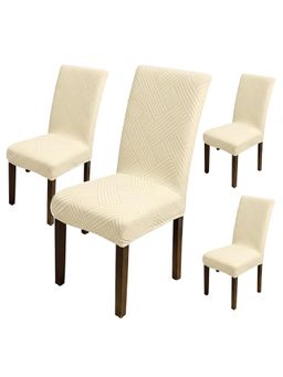 House of Quirk - Beige Elastic Jacquard Soft Touching Chair Cover Stretch Removable - (Pack of 4)