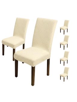 House of Quirk - Beige Elastic Jacquard Soft Touching Chair Cover Stretch Removable - (Pack of 6)