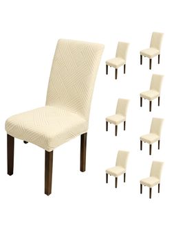 House of Quirk - Beige Elastic Jacquard Soft Touching Chair Cover Stretch Removable - (Pack of 8)
