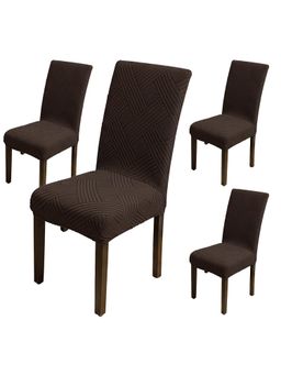 House of Quirk - Brown Elastic Jacquard Soft Touching Chair Cover Stretch Removable - (Pack of 4)