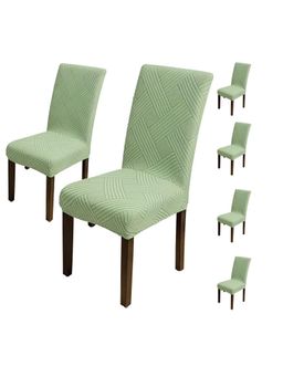 House of Quirk - Green Elastic Jacquard Soft Touching Chair Cover Stretch Removable - (Pack of 6)