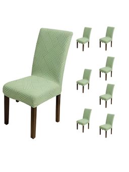 House of Quirk - Green Elastic Jacquard Soft Touching Chair Cover Stretch Removable - (Pack of 8)