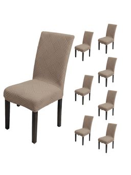 House of Quirk - Khaki Elastic Jacquard Soft Touching Chair Cover Stretch Removable - (Pack of 8)
