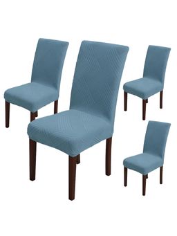 House of Quirk - Light Blue Elastic Jacquard Soft Touching Chair Cover Stretch Removable - (Pack of 4)
