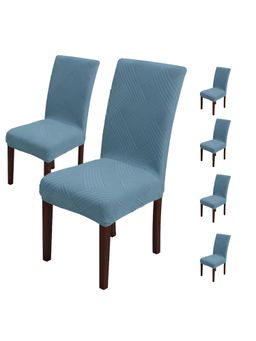 House of Quirk - Light Blue Elastic Jacquard Soft Touching Chair Cover Stretch Removable - (Pack of 6)