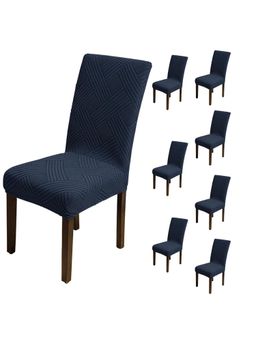 House of Quirk - Navy Blue Elastic Jacquard Soft Touching Chair Cover Stretch Removable - (Pack of 8)