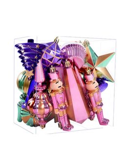 Little Surprise Box - 22Pcs Pink , Purple, Mint Big Long Size Nutcracker Assorted Christmas Tree Balls