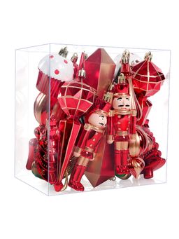 Little Surprise Box - 22Pcs Red & Green Big Long Nutcracker Assorted Christmas Tree Balls & Xmas