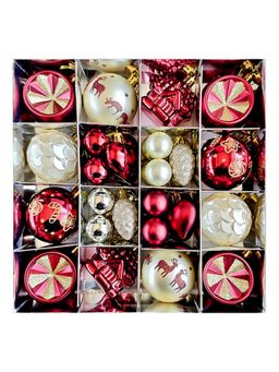Little Surprise Box - 40Pcs Gold Sequenced With Red Christmas Tree Balls And Xmas Tree Decoration Set