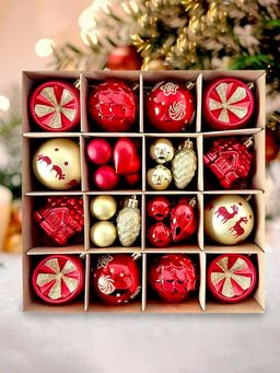 Little Surprise Box - 40Pcs Red Sequenced With Gold Christmas Tree Balls And Xmas Tree Decoration Set