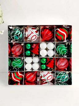 Little Surprise Box - 46Pcs Joy Swirls Red, Green & White Christmas Tree Balls And Xmas Tree