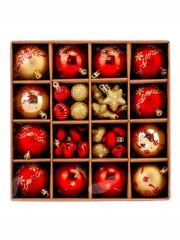 Little Surprise Box - 52 Pcs Balls, Hearts & Stars, Themed Assorted Christmas Tree Balls & Xmas