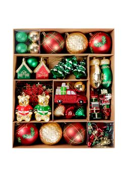 Little Surprise Box - 70Pcs London Teddy Red & Green Themed Assorted Christmas Tree Balls & Xmas
