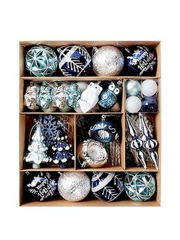 Little Surprise Box - 70Pcs Blue & Silver Owl Chandelier Themed Assorted Christmas Tree Balls & Xmas
