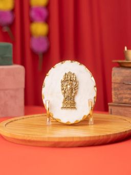 Homearte - Marble Gold Leafing Ganesha Showpiece With Metal Stand- White