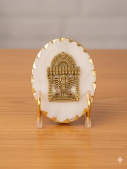 Homearte - Marble Gold Leafing Narayan Showpiece With Metal Stand- White