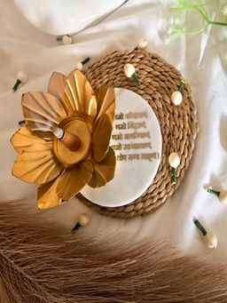 Homearte - Marble Namokar Mantra Flower Shape Tealight Holder