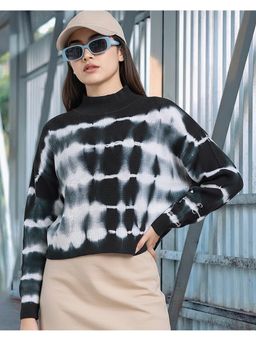 Bewakoof - Women Black Tie and Dye Oversized Crop Sweater