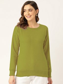 BRINNS - Olive Women Solid Fleece Sweatshirt