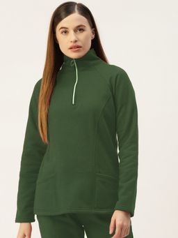 BRINNS - Green Women Fleece High Neck Sweatshirt