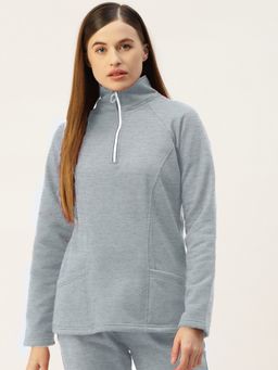 BRINNS - Grey Women Fleece High Neck Sweatshirt