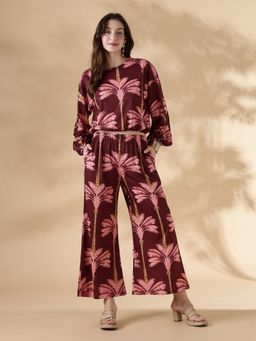 HELLCAT - Maroon Women Elegant Printed Co-Ord Set