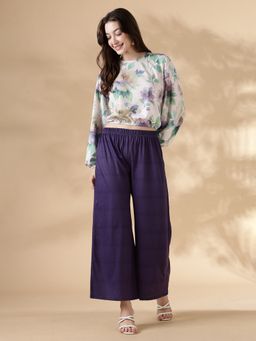 HELLCAT - White Women Elegant Floral Print Top With Pant