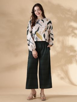 HELLCAT - Cream Women Elegant Floral Print Top With Pant