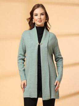 Juelle - Green Solid Front Open Longline Cardigan