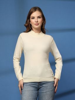 Juelle - Solid Cream High Neck Regular Sweater