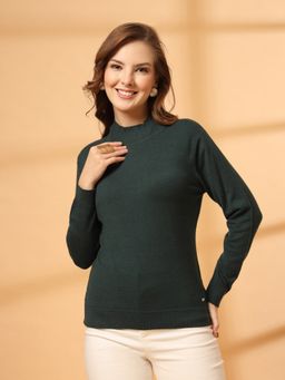 Juelle - Solid Green High Neck Regular Sweater