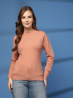 Juelle - Solid Brown High Neck Regular Sweater
