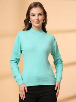 Juelle - Solid Turquoise High Neck Regular Sweater
