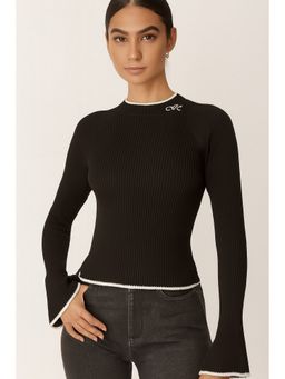 NOBARR - Women Viscose Black Ribbed Stretchable Full Sleeve Sweater