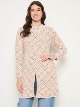 Duke - Orange Women Full Sleeve Long Coat Type Cardigan