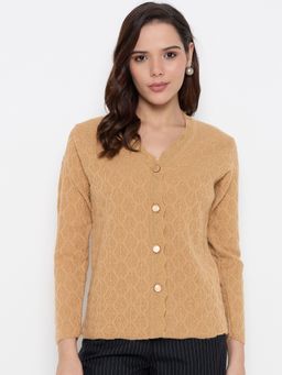 Duke - Beige Women Full Sleeve Front Open Cardigan