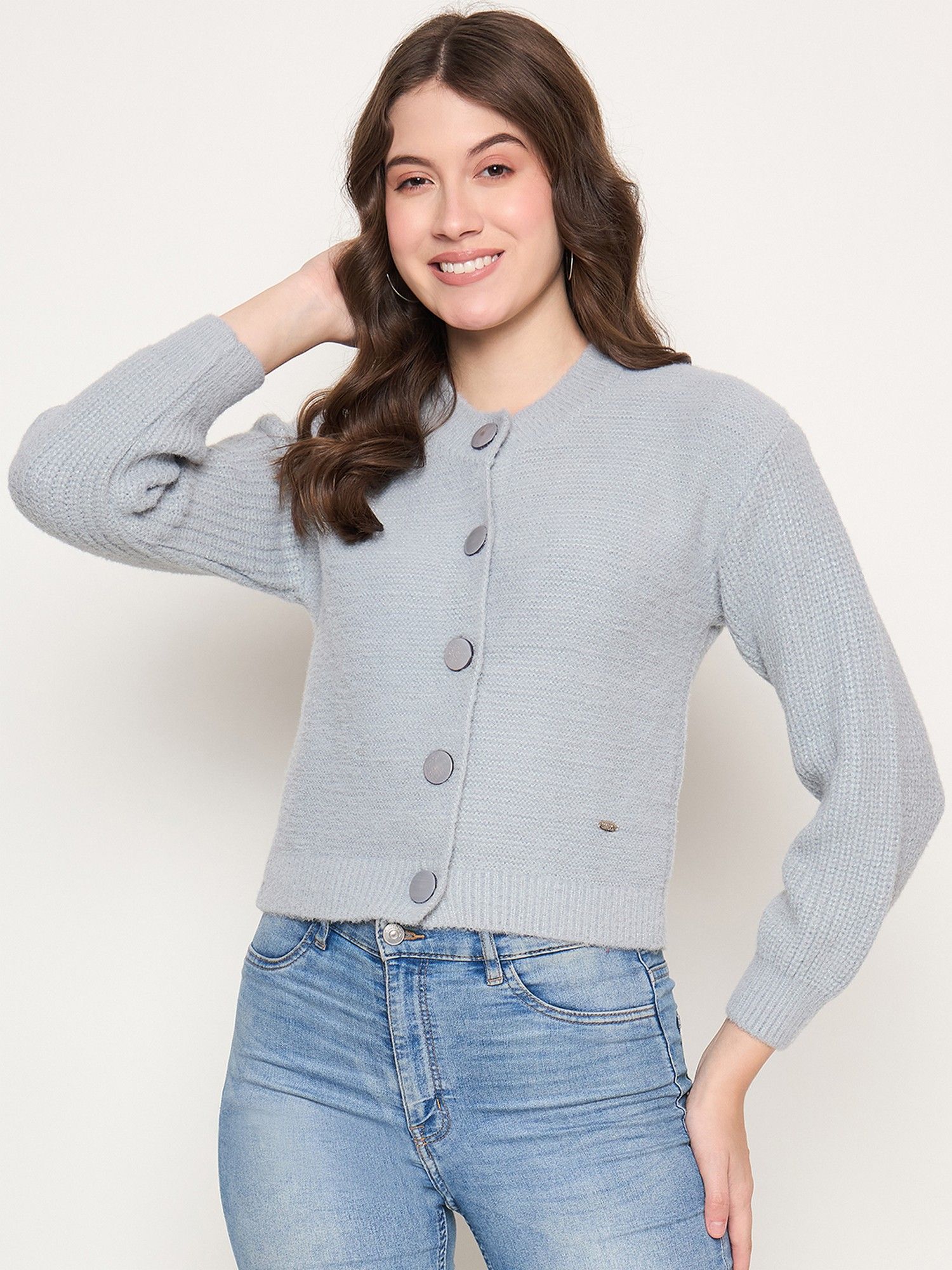 duke Grey Women Full Sleeve Front Open Crop Cardigan-picture-17
