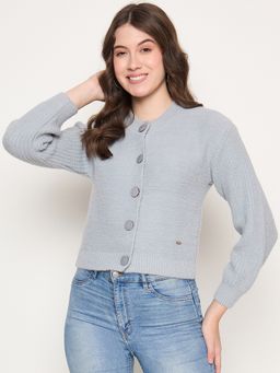 Duke - Grey Women Full Sleeve Front Open Crop Cardigan