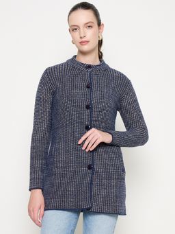 Duke - Blue Women Full Sleeve Long Coat Cardigan