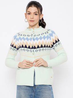 Duke - Blue Women Full Sleeve Front Open Cardigan