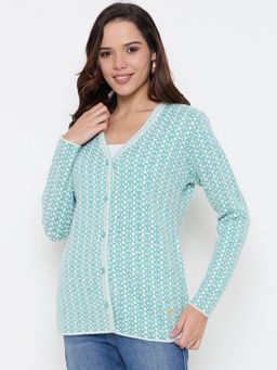 Duke - Green Women Full Sleeve V Neck Cardigan