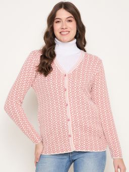 Duke - Pink Women Full Sleeve V Neck Cardigan