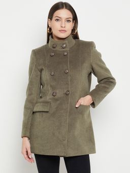 Duke - Olive Stardust Women Full Sleeve Long Coat