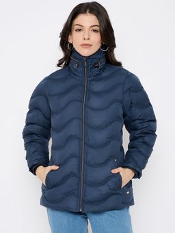Duke - Navy Blue Stardust Women Full Sleeve Padded Jacket