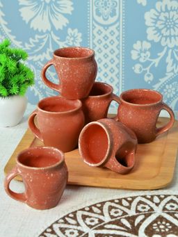 FABINALIV - Brown Solid Handcrafted Ceramics Glossy Cups (Pack of 6)