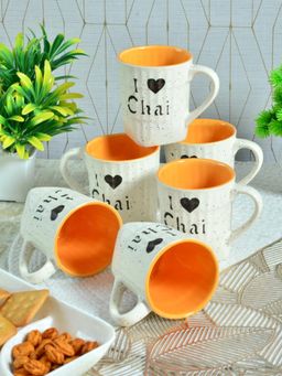 FABINALIV - Yellow Solid Handcrafted Ceramics Matte Cups (Pack of 6)