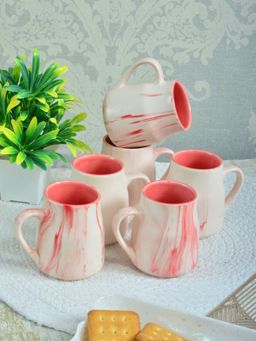 FABINALIV - Pink Solid Handcrafted Ceramics Matte Cups (Pack of 6)