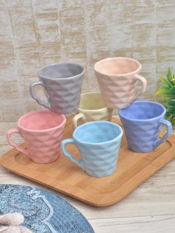 FABINALIV - Multicolor Solid Handcrafted Ceramics Glossy Cups (Pack of 6)
