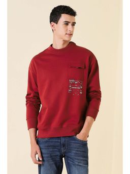 Allen Solly - Men Maroon Crew Neck Typography Casual Sweatshirt